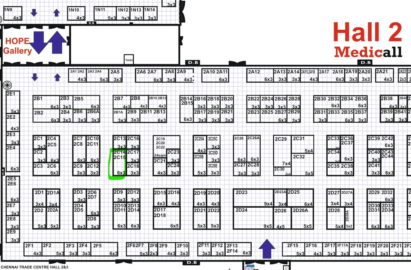 Medicall Chennai 2026 Hall 2 Floor Plan โ Booth 2C14 & 2C15